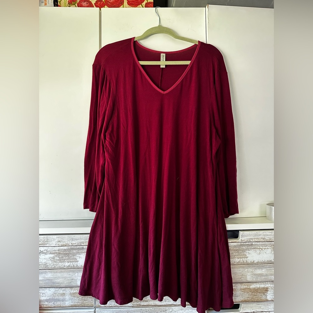 ❤️ 24seven Comfort Apparel 3X Burgundy Swing Tunic Dress Plus Size